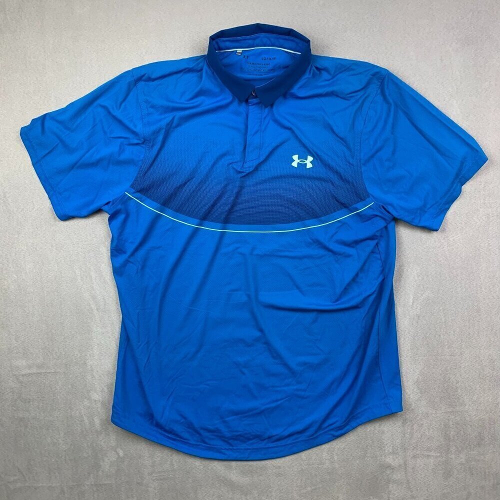 Under Armour Mens Shirt Large Blue Iso-Chill Polo Loose HeatGear Nylon Spandex